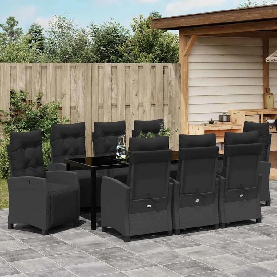 Ensemble de salle à manger pour jardin 9 pcs Noir polyrotin - 4