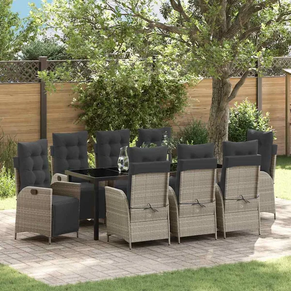 Ensemble de salle à manger pour jardin 9 pcs Gris clair