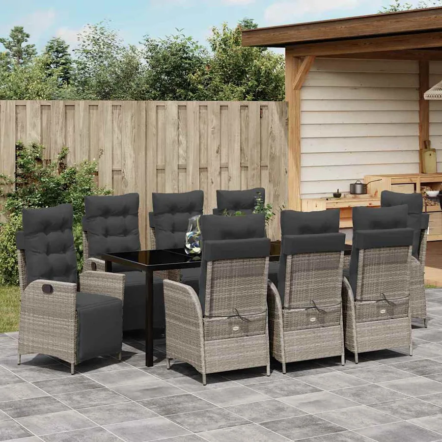 Ensemble de salle à manger pour jardin 9 pcs Gris clair - 4