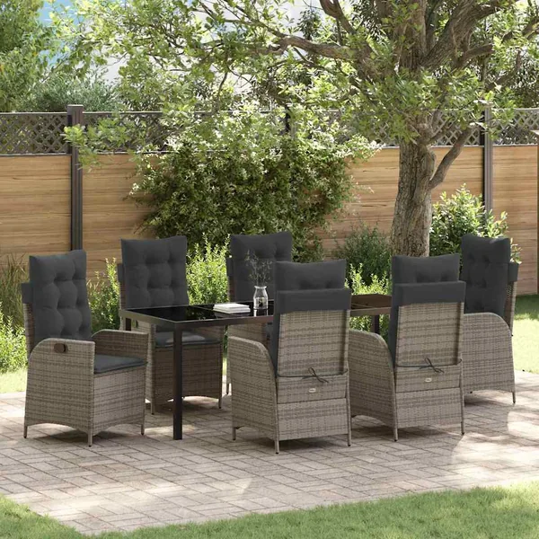 Ensemble de salle à manger pour jardin 7 pcs Gris polyrotin