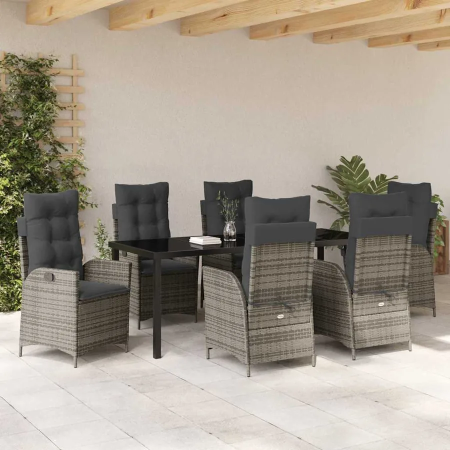 Ensemble de salle à manger pour jardin 7 pcs Gris polyrotin - 4