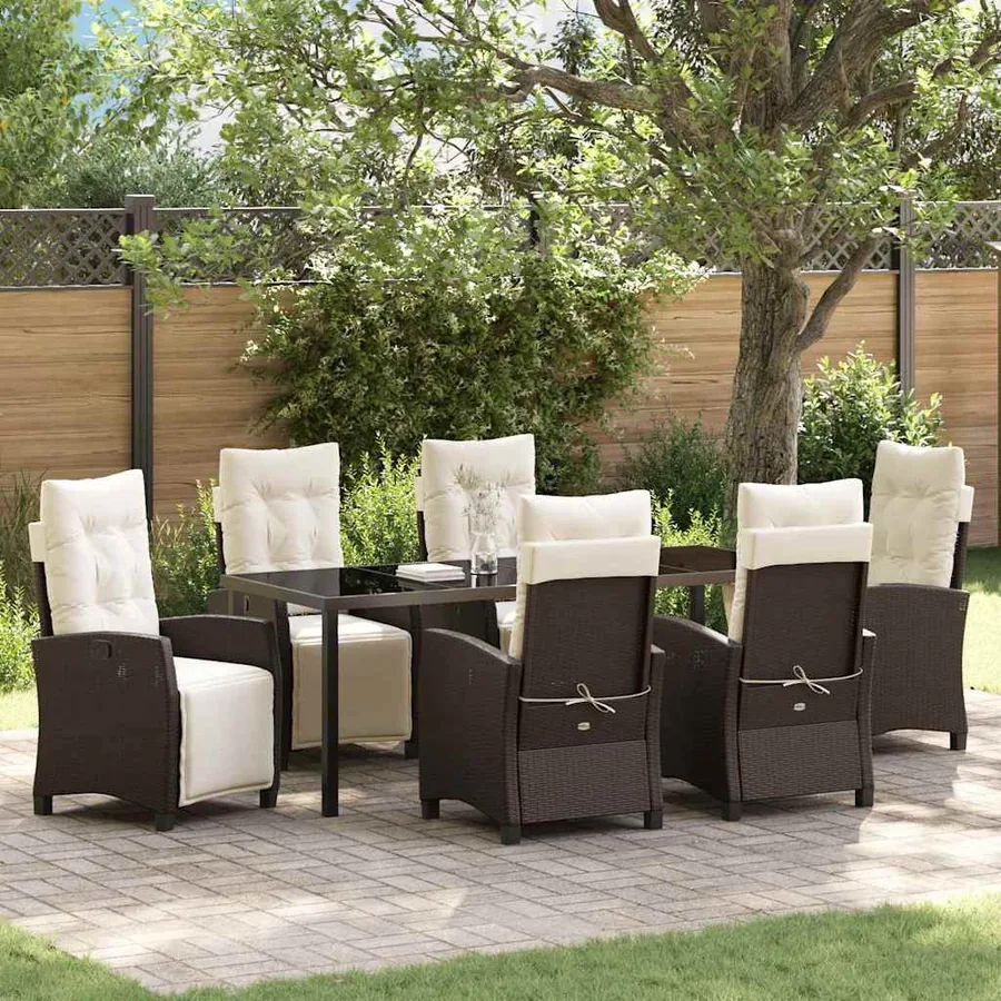 Ensemble de salle à manger pour jardin 7 pcs Marron polyrotin