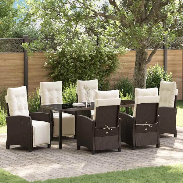 Ensemble de salle à manger pour jardin 7 pcs Marron polyrotin