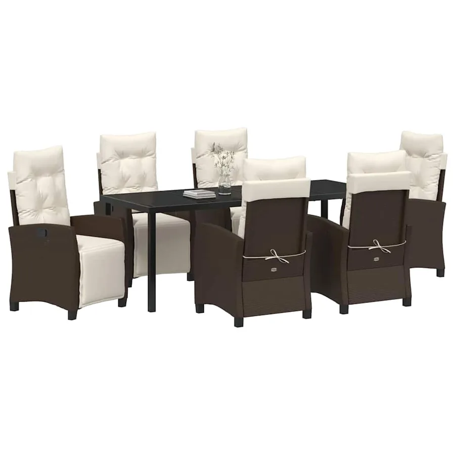Ensemble de salle à manger pour jardin 7 pcs Marron polyrotin - 3
