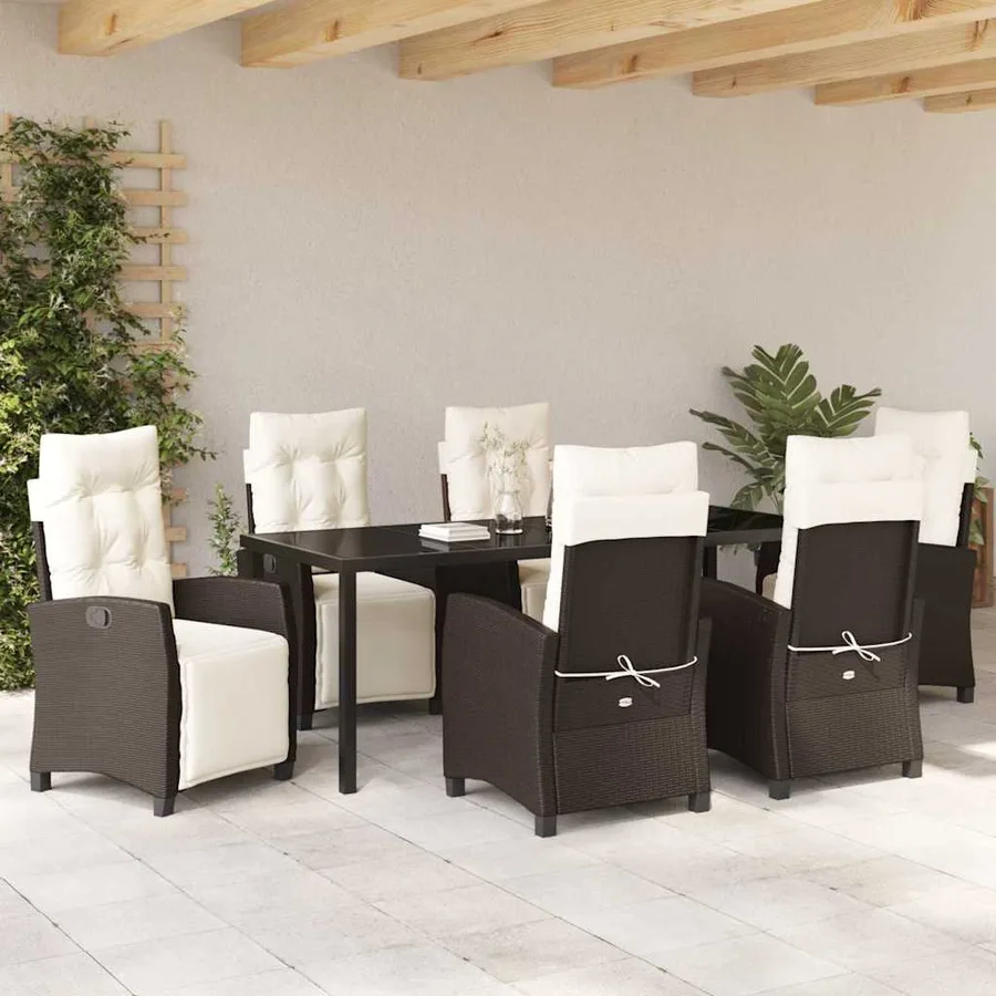 Ensemble de salle à manger pour jardin 7 pcs Marron polyrotin - 4