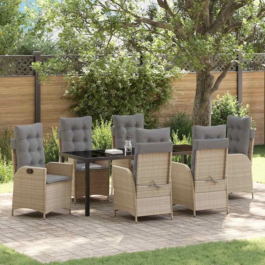 Ensemble de salle à manger pour jardin 7 pcs Beige polyrotin