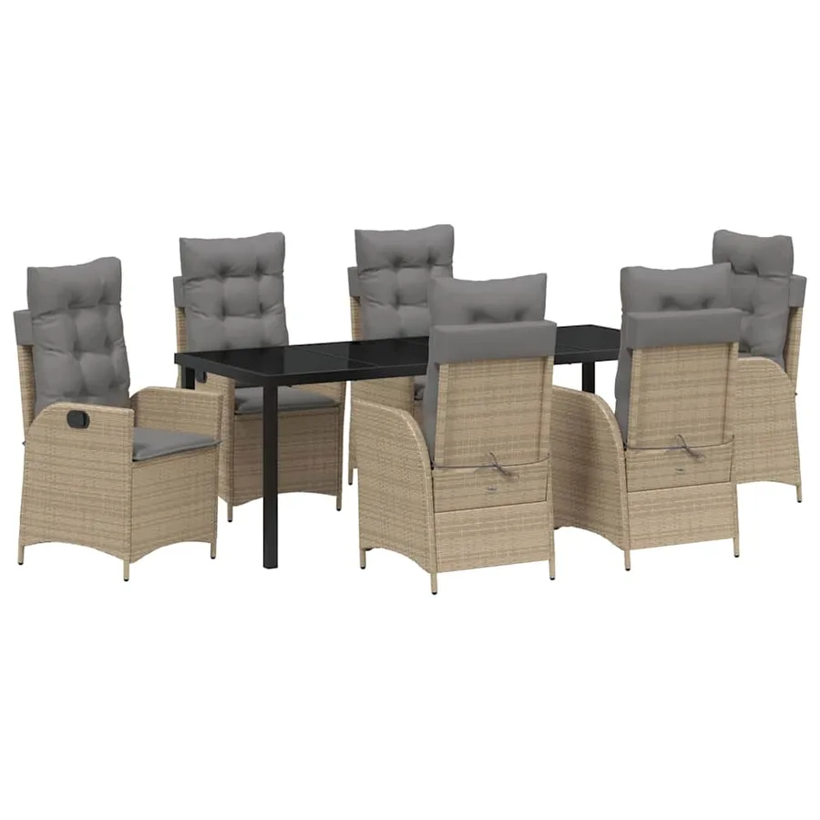 Ensemble de salle à manger pour jardin 7 pcs Beige polyrotin - 2