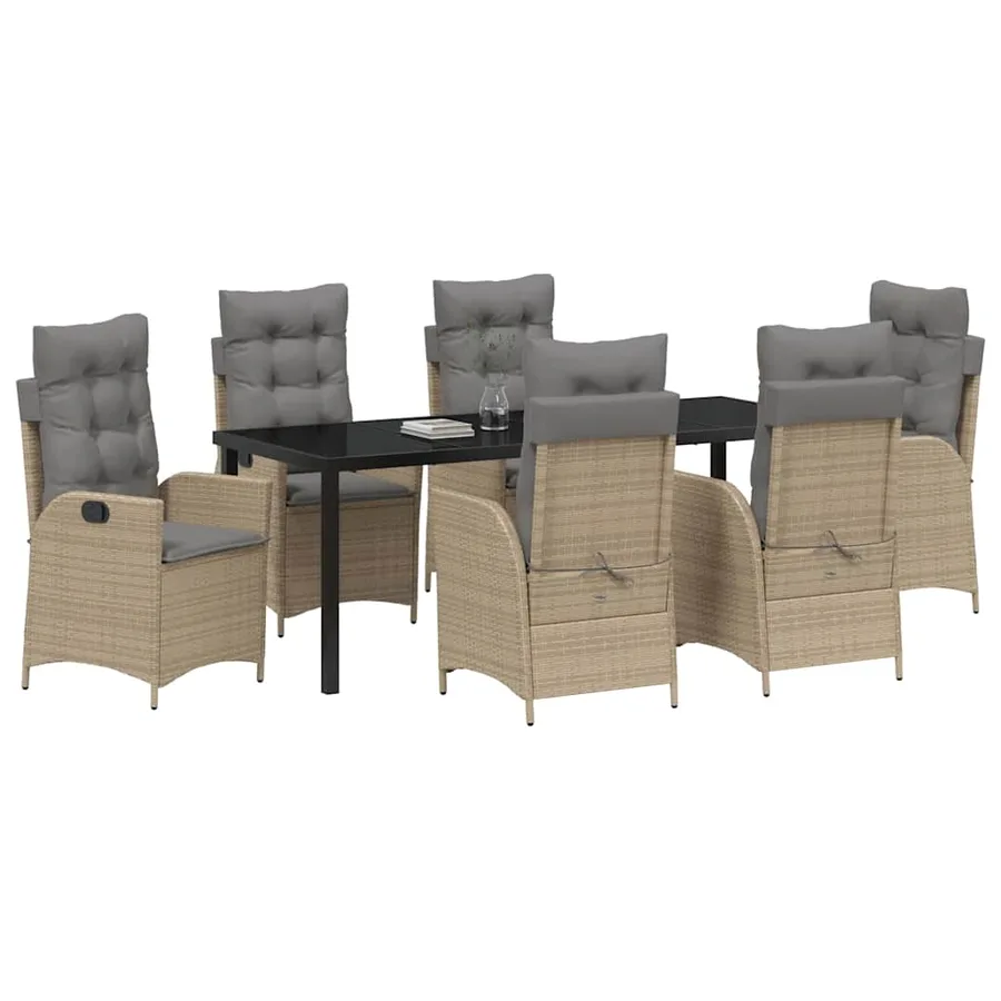 Ensemble de salle à manger pour jardin 7 pcs Beige polyrotin - 3