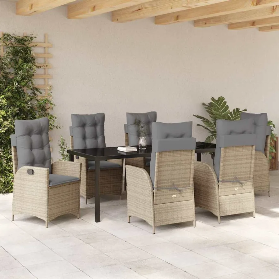 Ensemble de salle à manger pour jardin 7 pcs Beige polyrotin - 4