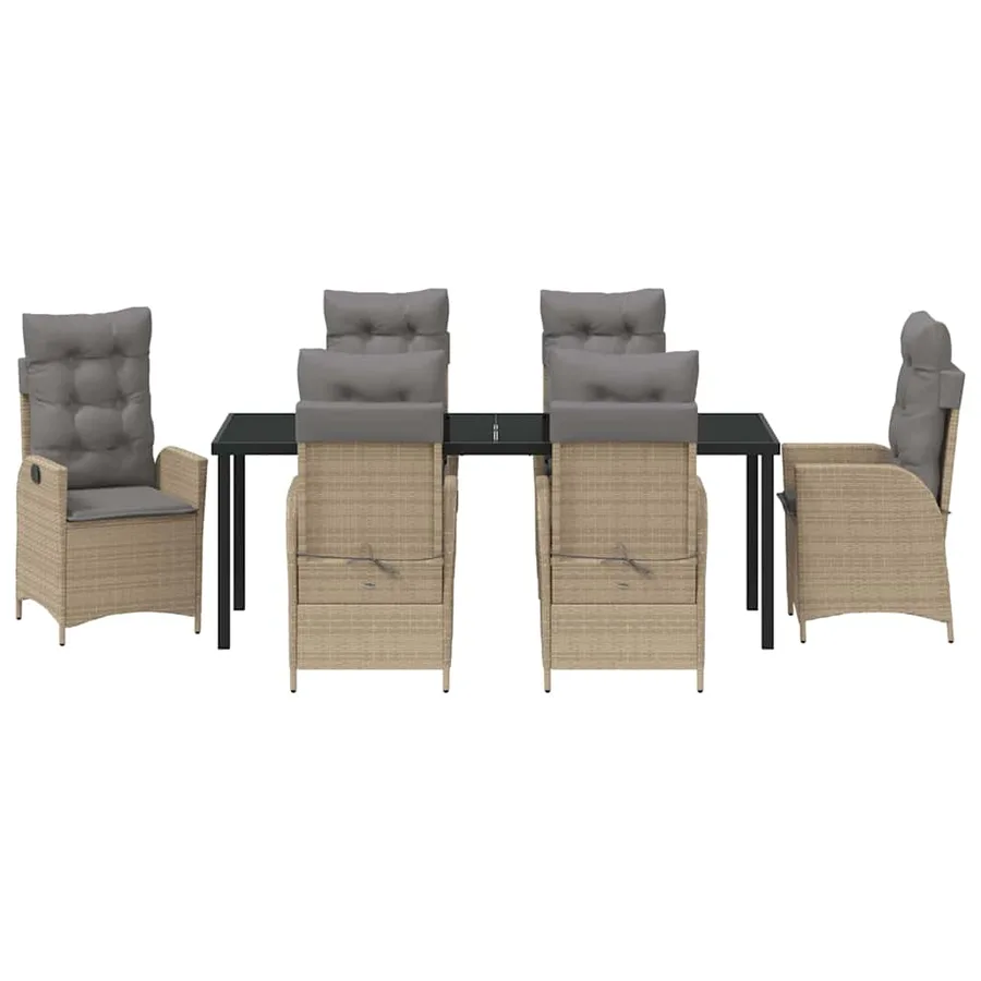 Ensemble de salle à manger pour jardin 7 pcs Beige polyrotin - 7