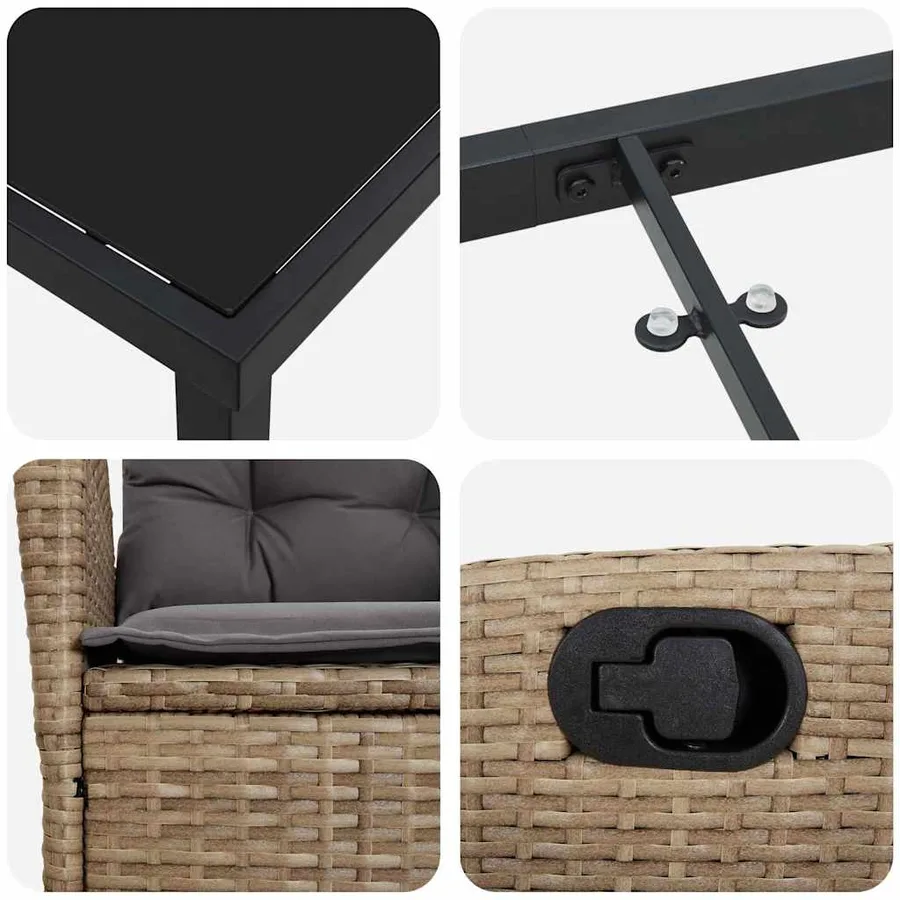 Ensemble de salle à manger pour jardin 7 pcs Beige polyrotin - 9