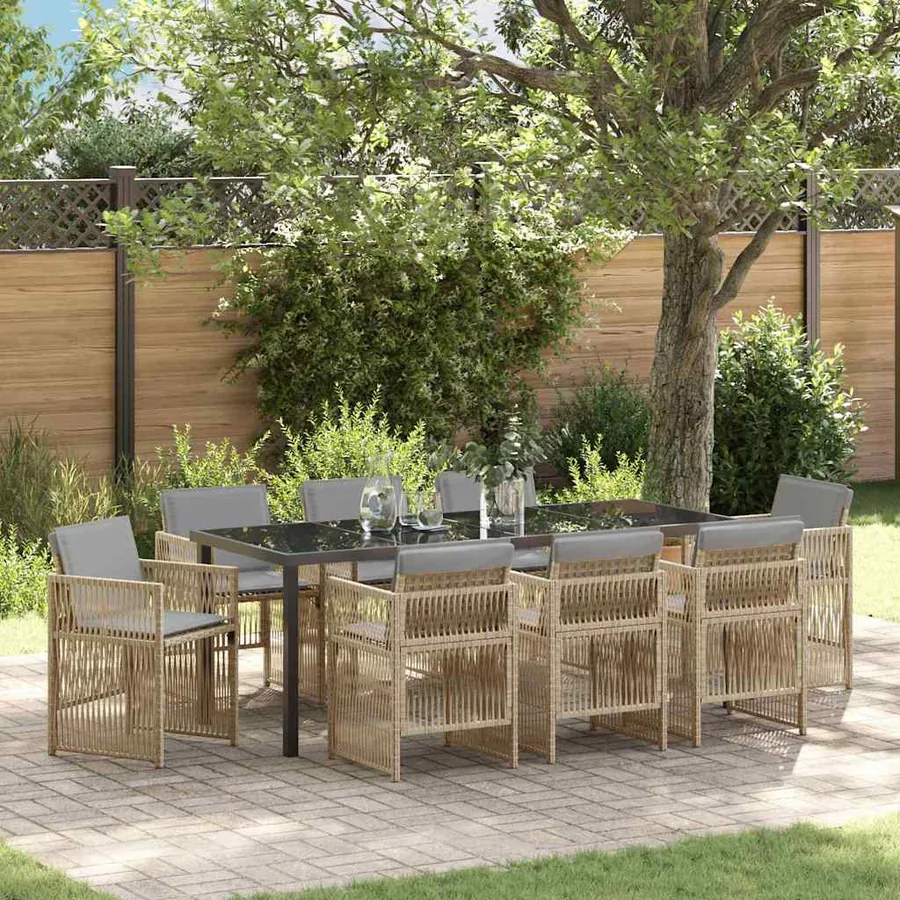 Ensemble de salle à manger pour jardin 9 pcs Beige