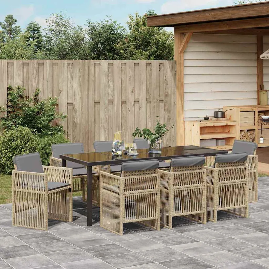 Ensemble de salle à manger pour jardin 9 pcs Beige - 4