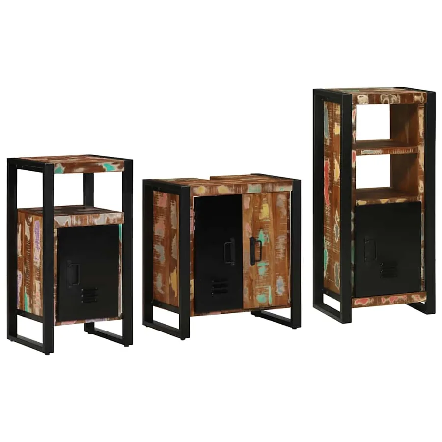 Ensemble de mobilier de salle de bain 3 pcs Bois Recyclé Solide