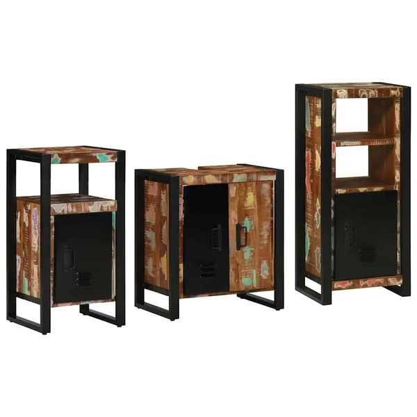 Ensemble de mobilier de salle de bain 3 pcs Bois Recyclé Solide