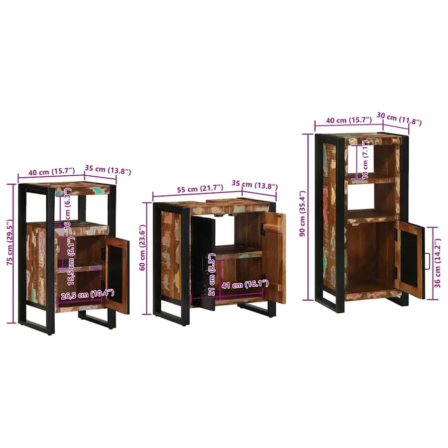 Ensemble de mobilier de salle de bain 3 pcs Bois Recyclé Solide - 13