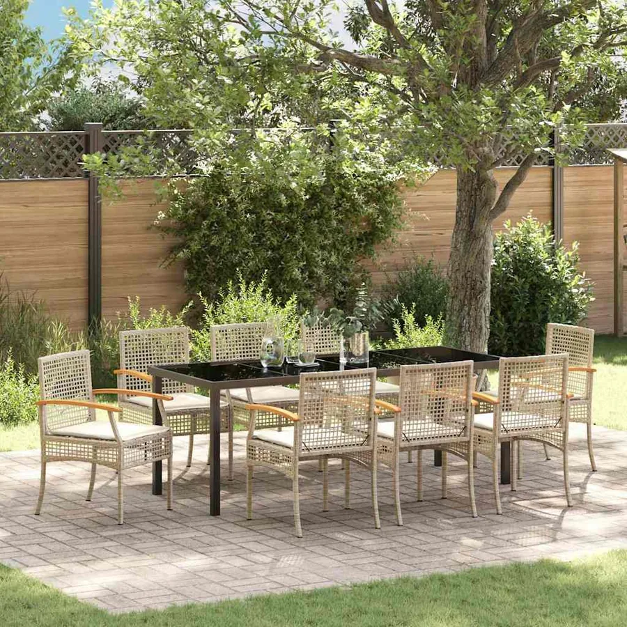 Ensemble de salle à manger pour jardin 9 pcs Beige et Noir