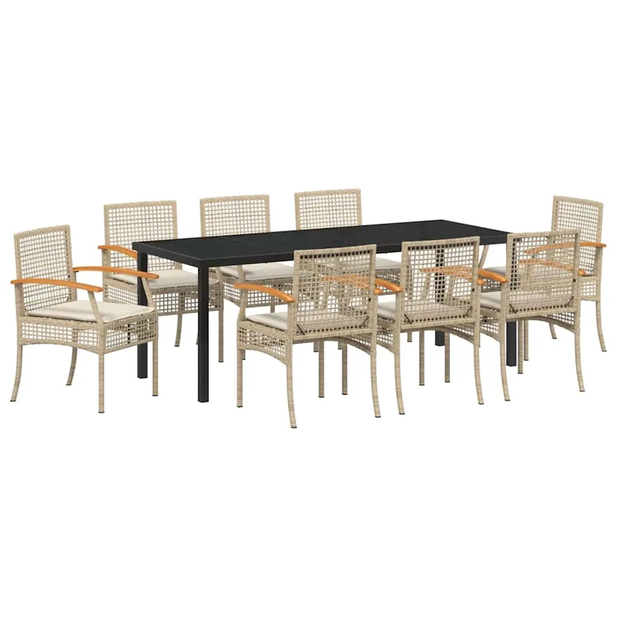 Ensemble de salle à manger pour jardin 9 pcs Beige et Noir - 2