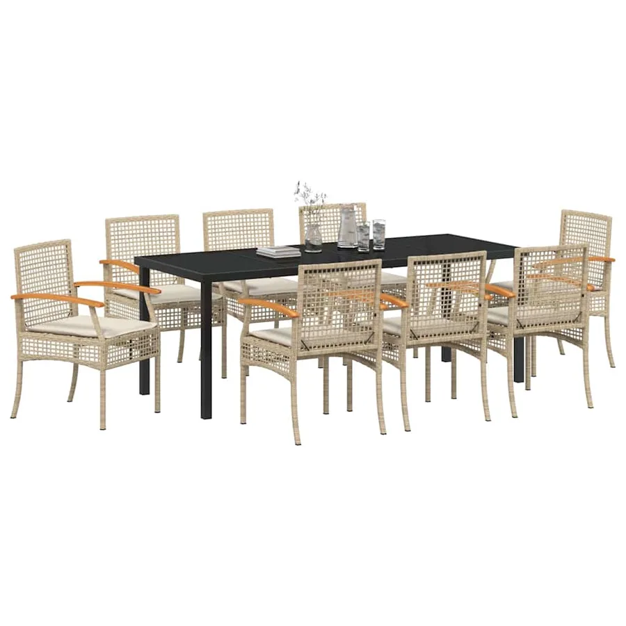 Ensemble de salle à manger pour jardin 9 pcs Beige et Noir - 3