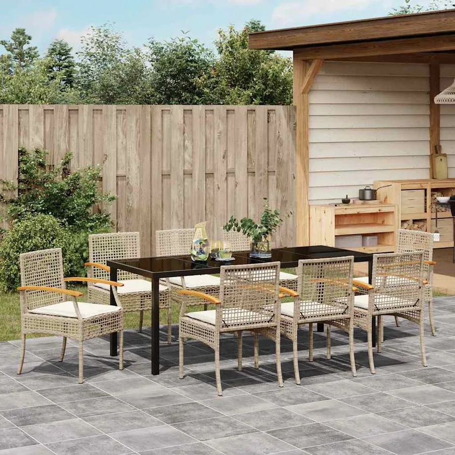 Ensemble de salle à manger pour jardin 9 pcs Beige et Noir - 4
