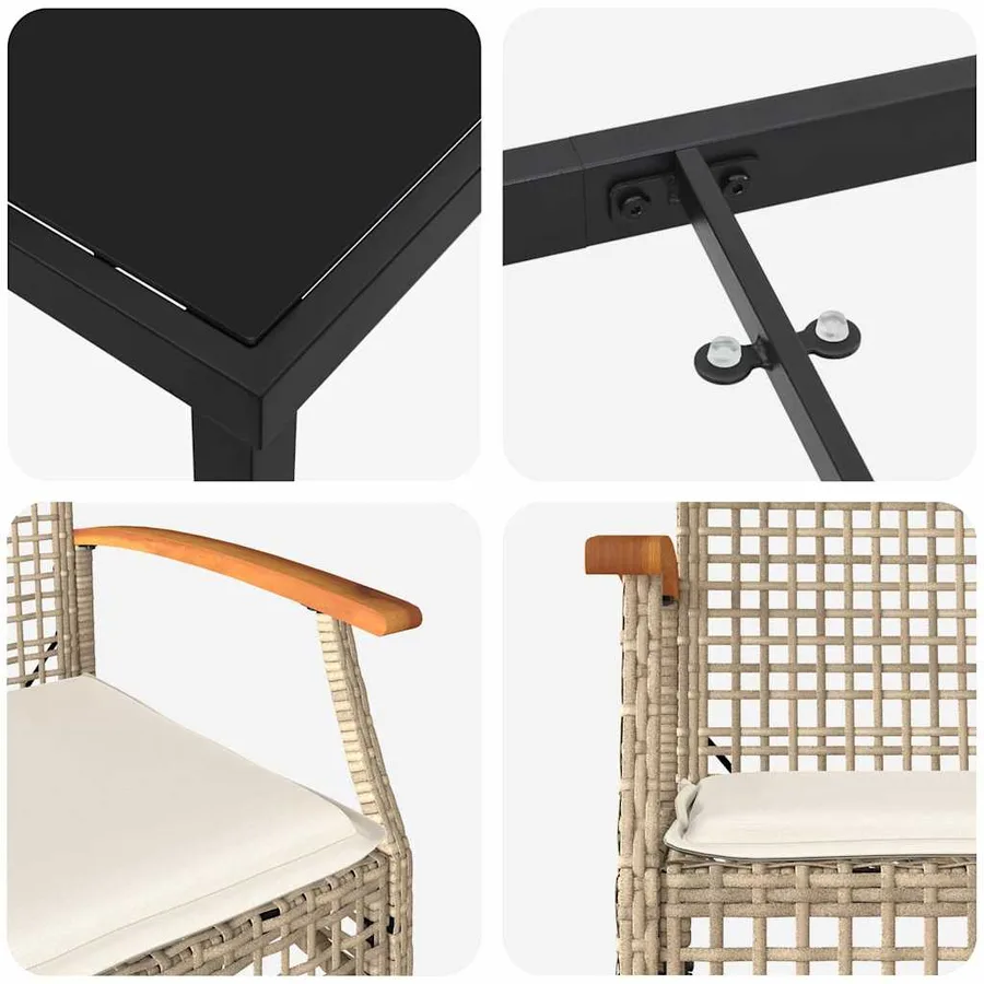 Ensemble de salle à manger pour jardin 9 pcs Beige et Noir - 9