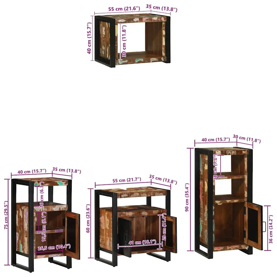 Ensemble de mobilier de salle de bain 4 pcs Bois Recyclé Solide - 17