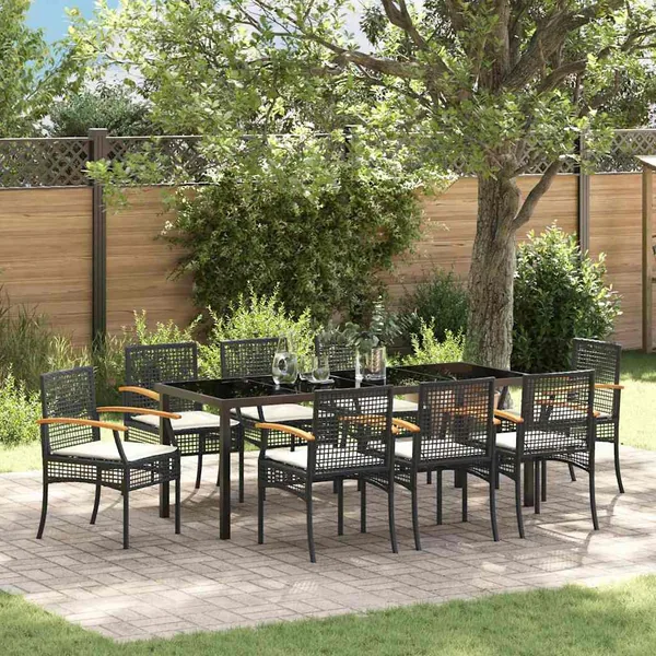 Ensemble de salle à manger pour jardin 9 pcs Noir Rotin