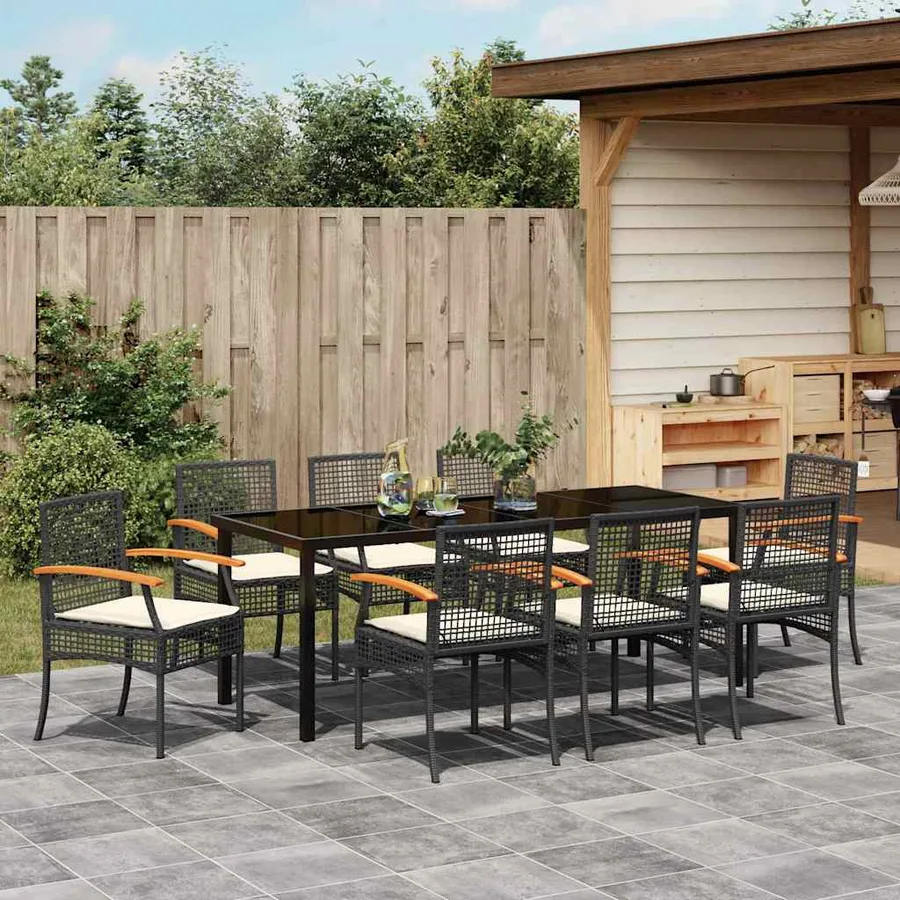 Ensemble de salle à manger pour jardin 9 pcs Noir Rotin - 4