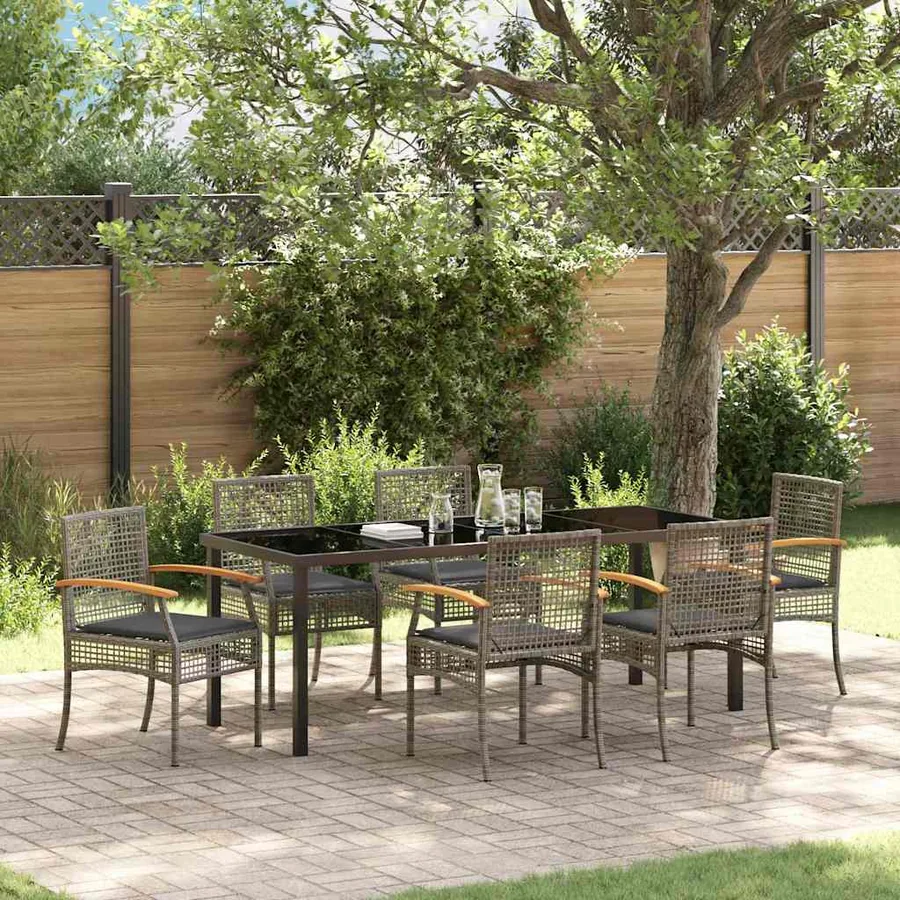 Ensemble de salle à manger pour jardin 7 pcs Gris et Noir Rotin