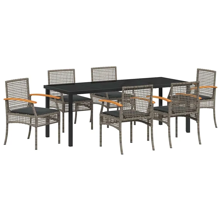 Ensemble de salle à manger pour jardin 7 pcs Gris et Noir Rotin - 2