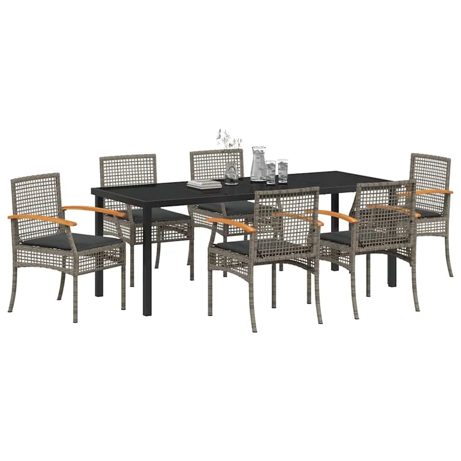 Ensemble de salle à manger pour jardin 7 pcs Gris et Noir Rotin - 3