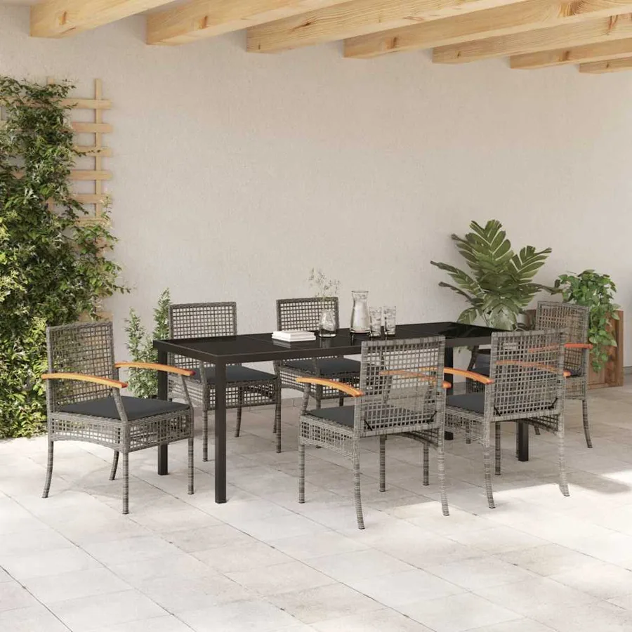 Ensemble de salle à manger pour jardin 7 pcs Gris et Noir Rotin - 4