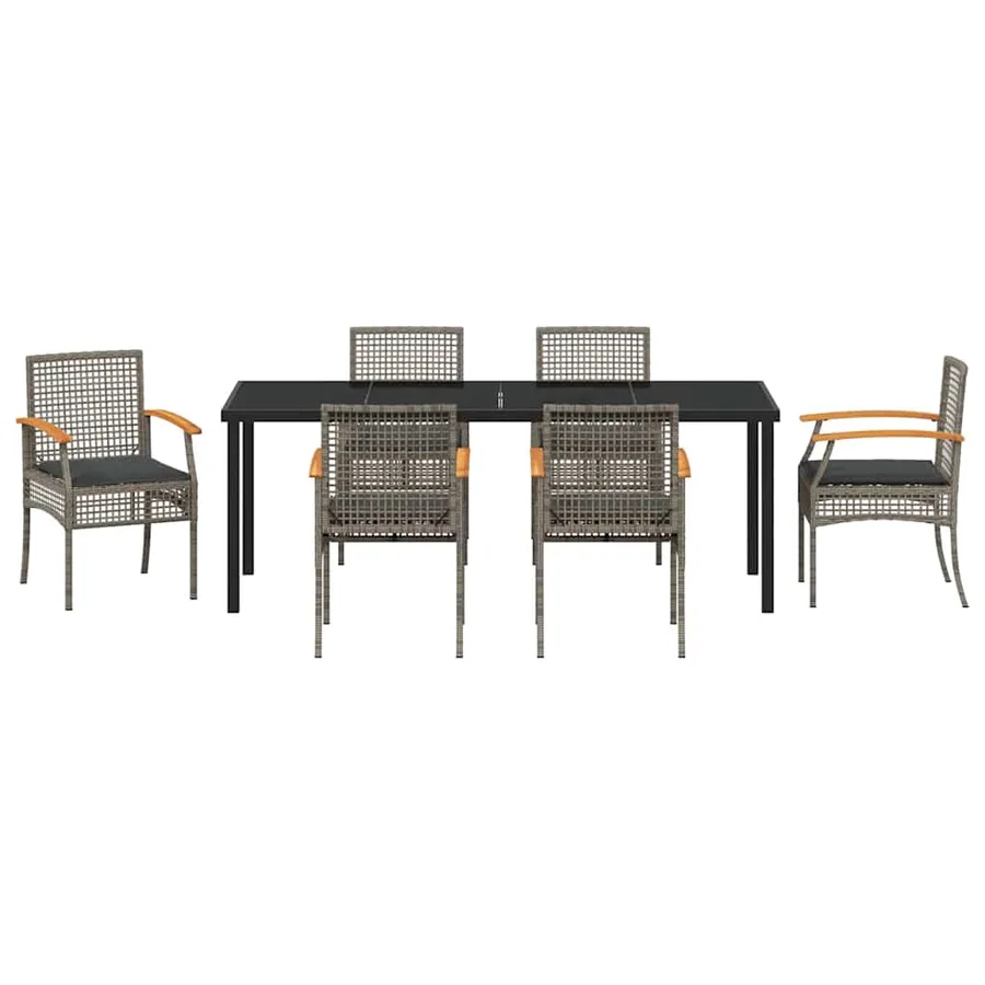 Ensemble de salle à manger pour jardin 7 pcs Gris et Noir Rotin - 7