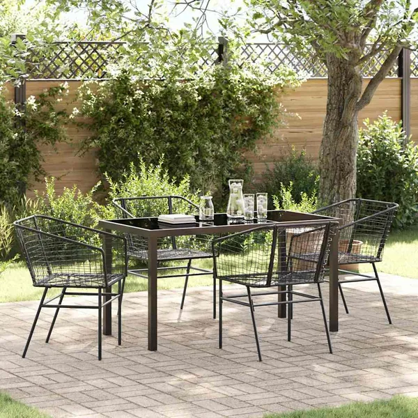 Ensemble de salle à manger pour jardin 5 pcs Noir polyrotin