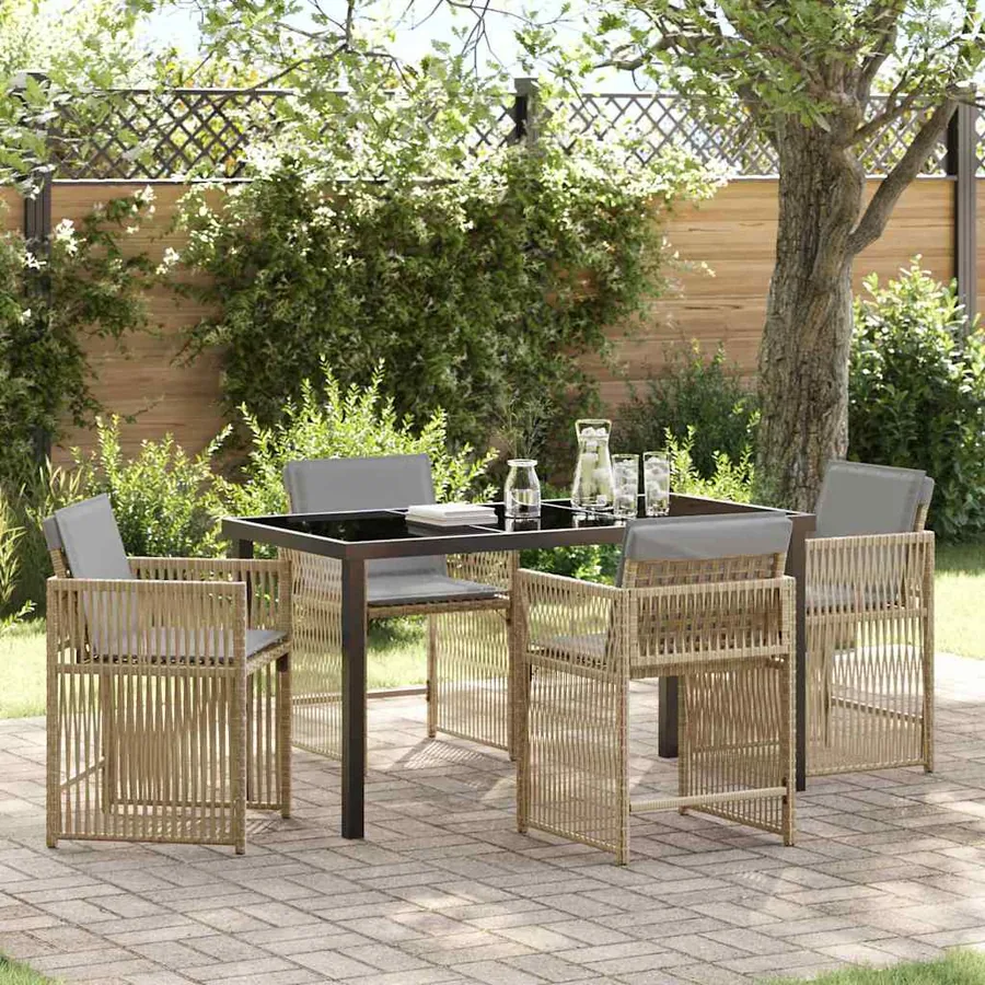 Ensemble de salle à manger pour jardin 5 pcs Beige polyrotin