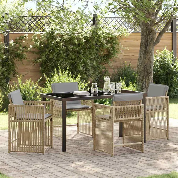 Ensemble de salle à manger pour jardin 5 pcs Beige polyrotin