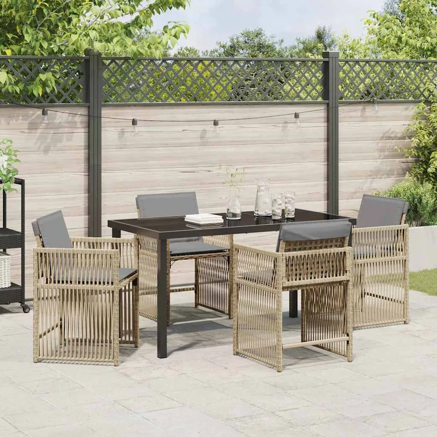 Ensemble de salle à manger pour jardin 5 pcs Beige polyrotin - 4