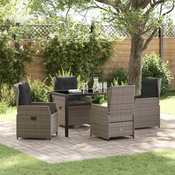 Ensemble de salle à manger pour jardin 5 pcs Gris polyrotin