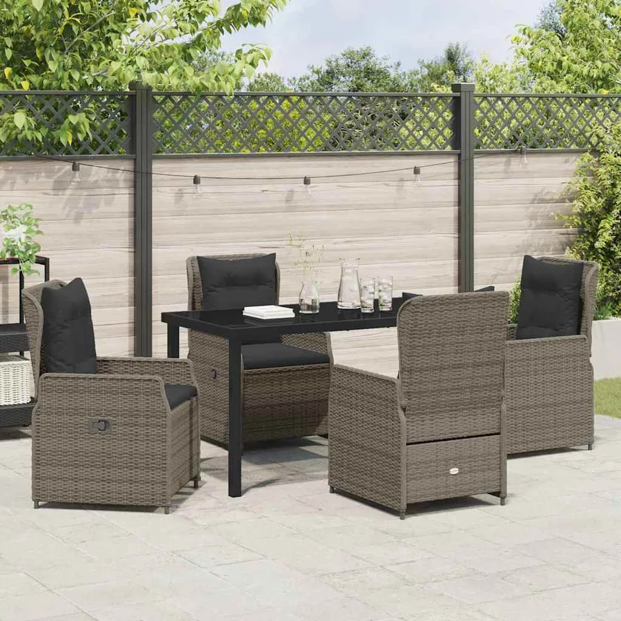 Ensemble de salle à manger pour jardin 5 pcs Gris polyrotin - 4