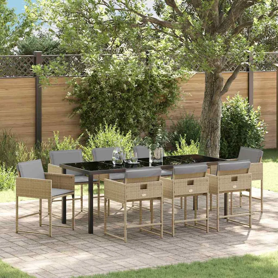 Ensemble de salle à manger pour jardin 9 pcs Beige polyrotin
