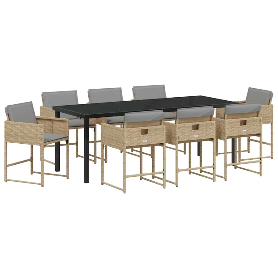 Ensemble de salle à manger pour jardin 9 pcs Beige polyrotin - 2