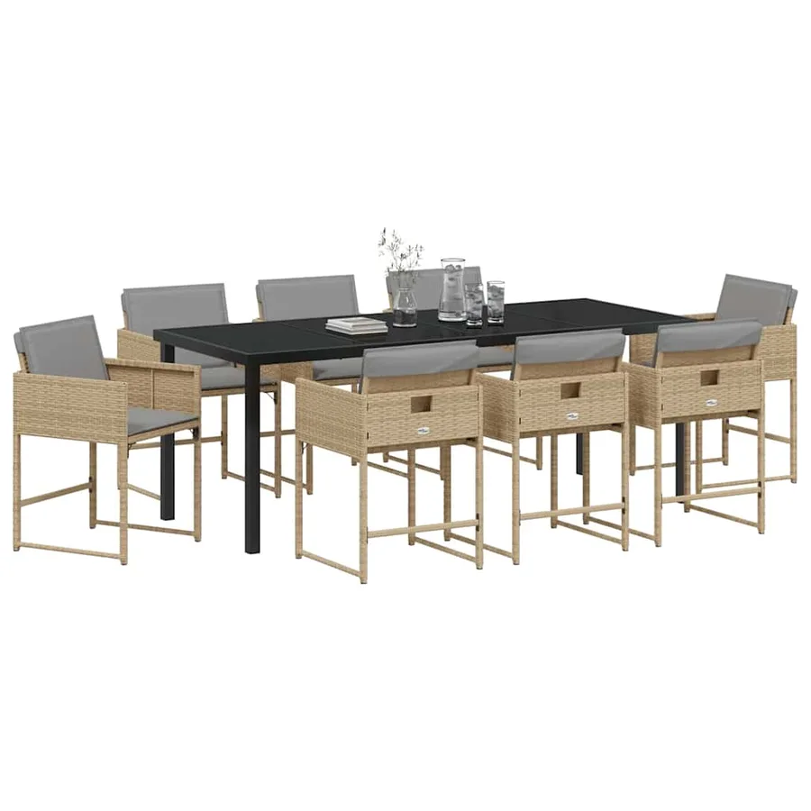 Ensemble de salle à manger pour jardin 9 pcs Beige polyrotin - 3