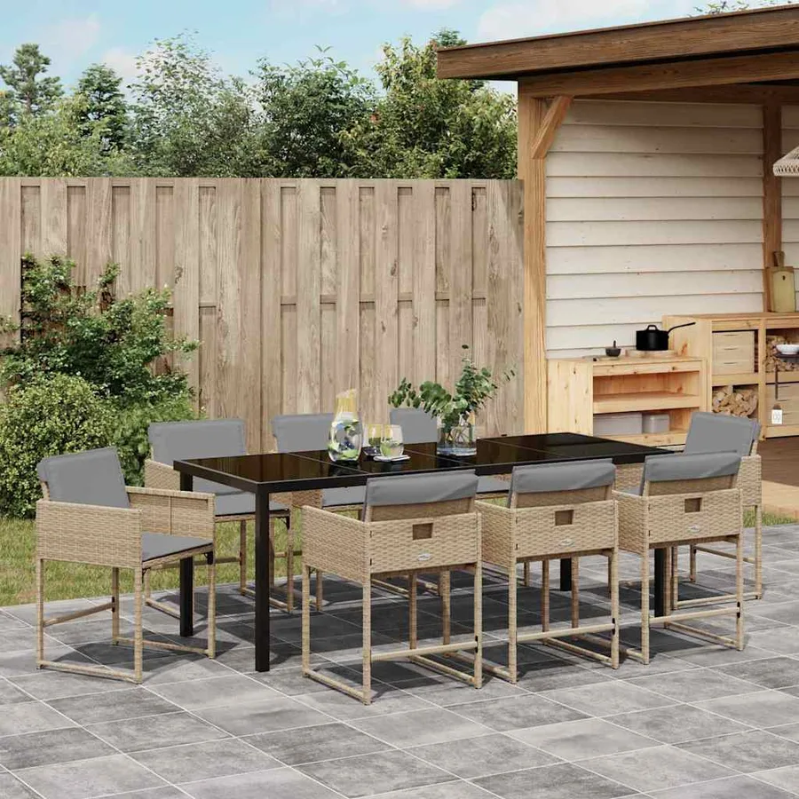 Ensemble de salle à manger pour jardin 9 pcs Beige polyrotin - 4