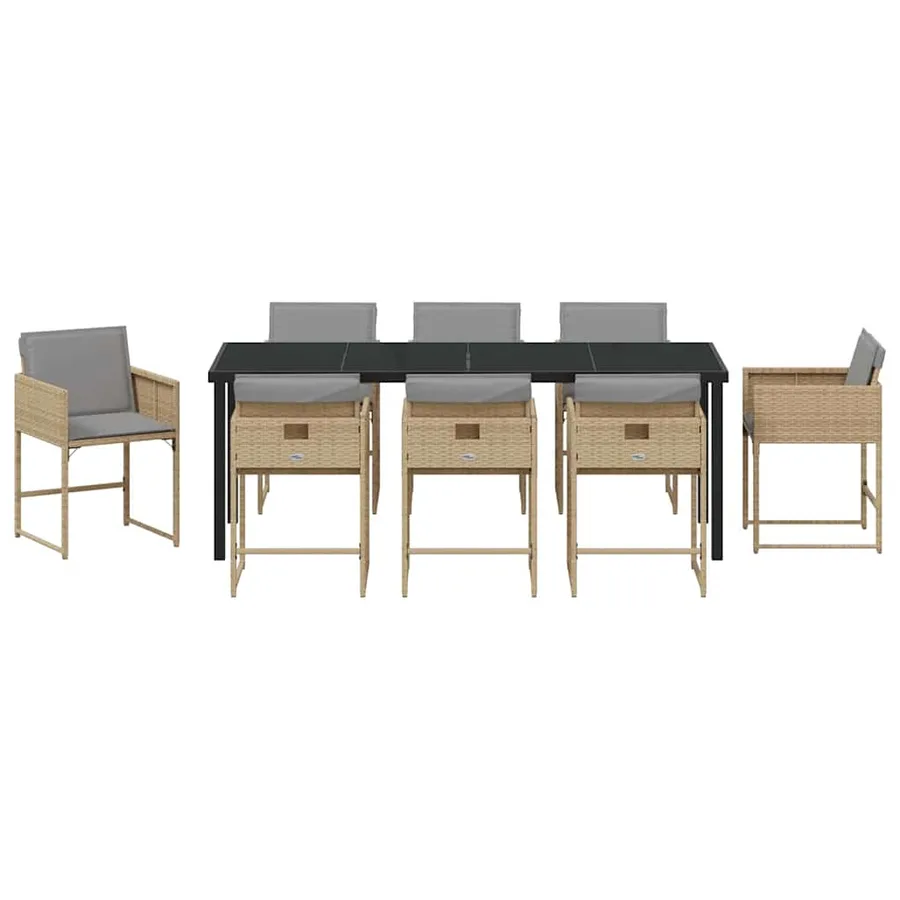 Ensemble de salle à manger pour jardin 9 pcs Beige polyrotin - 7