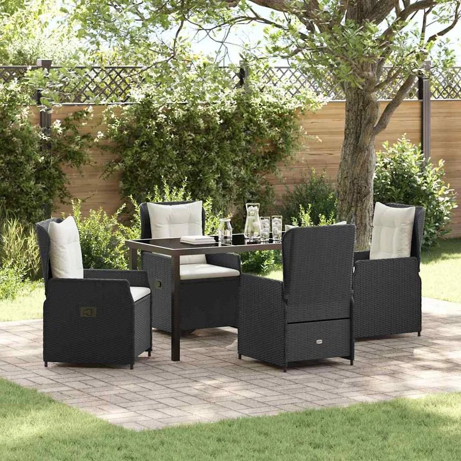 Ensemble de salle à manger pour jardin 5 pcs Noir polyrotin