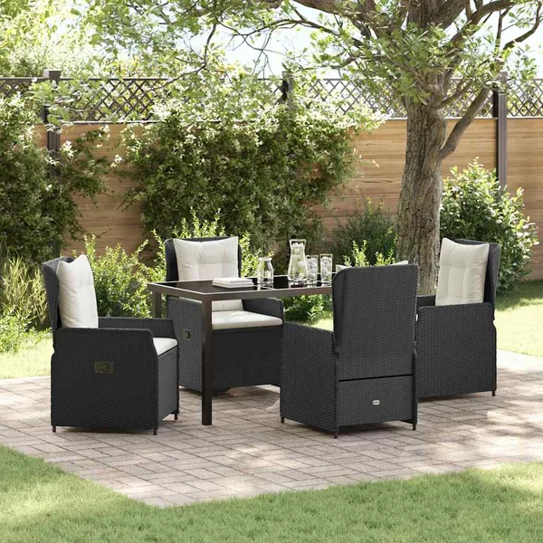 Ensemble de salle à manger pour jardin 5 pcs Noir polyrotin