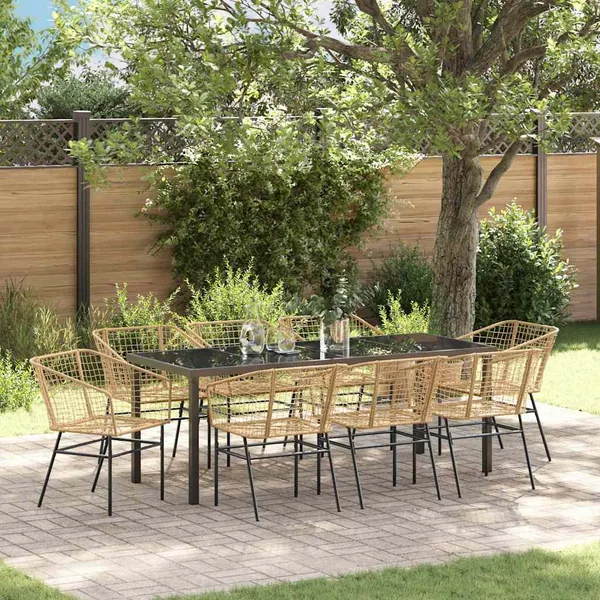 Ensemble de salle à manger pour jardin 9 pcs Marron polyrotin
