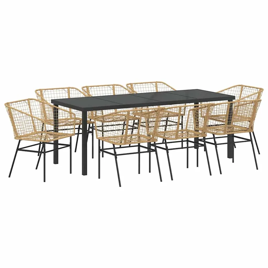 Ensemble de salle à manger pour jardin 9 pcs Marron polyrotin - 2