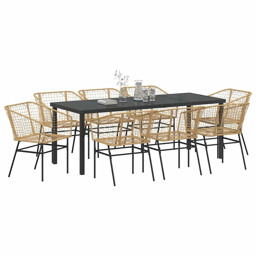 Ensemble de salle à manger pour jardin 9 pcs Marron polyrotin - 3