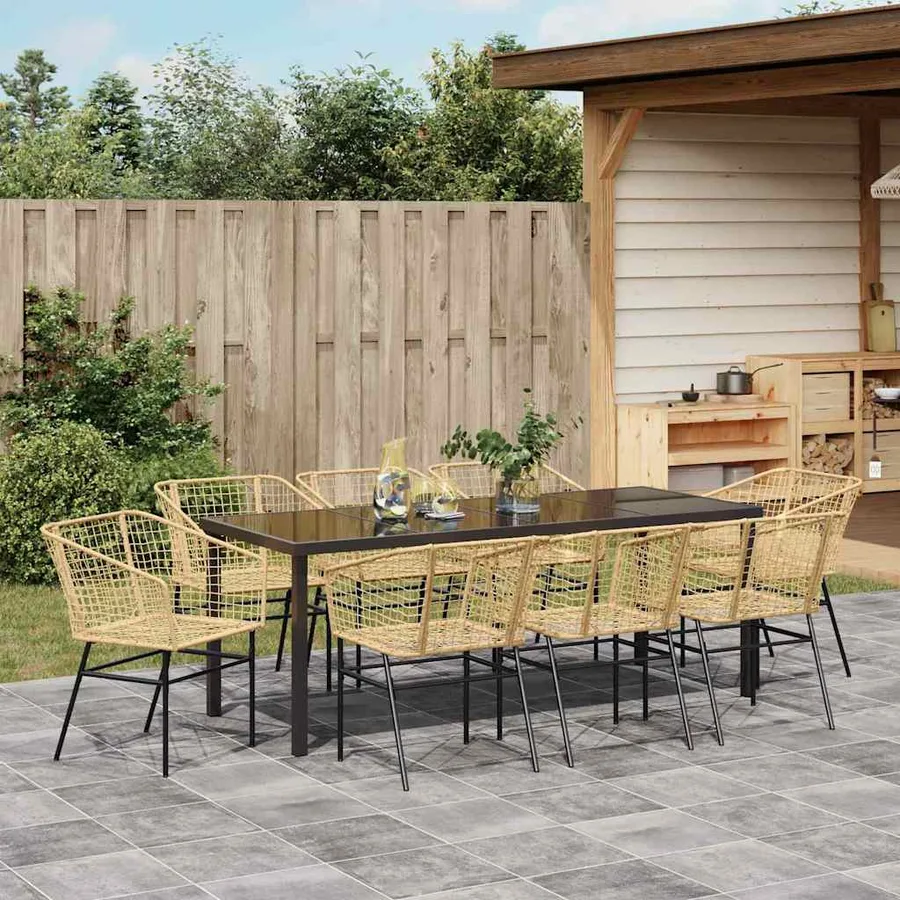 Ensemble de salle à manger pour jardin 9 pcs Marron polyrotin - 4